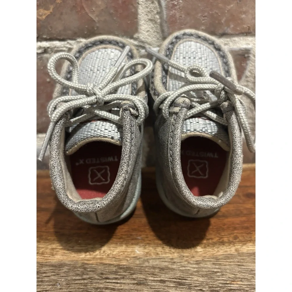 Twisted X Toddler Gray Mocs Size 2M Lace Up, ICA0012, Western Baby Shoes